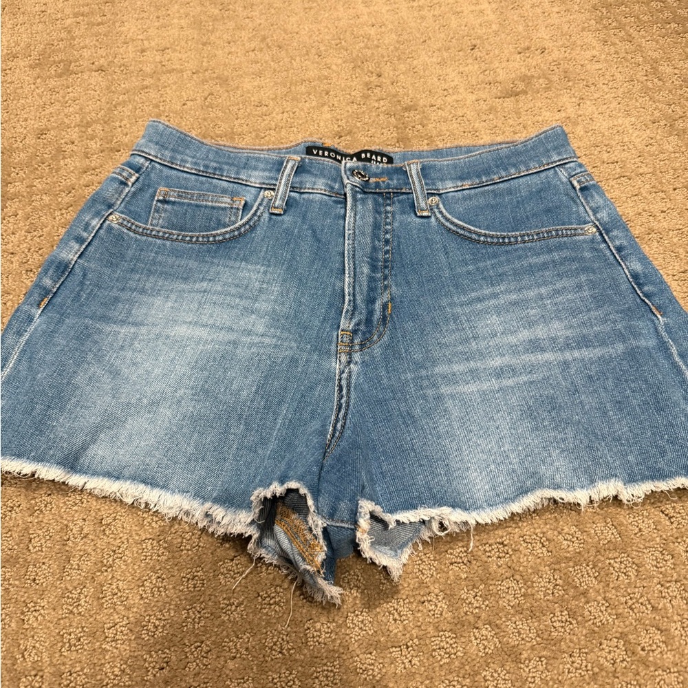 Veronica Beard Light Blue Frayed Hem Denim Shorts